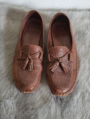 Cole Haan Brown Woven Leather Tassel Loafers